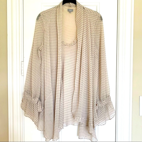 HOSS INTROPIA (ANTHROPOLOGIE) Cream w/ black polka dots Chiffon 2-Layer Blouse - Picture 2 of 12